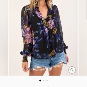 FLORAL PRINT BLOUSE ROYAL/BLACK WITH TANK